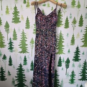 B. Smart  Juniors'/Women's Vibrant Sequin Front-Slit Maxi Dress